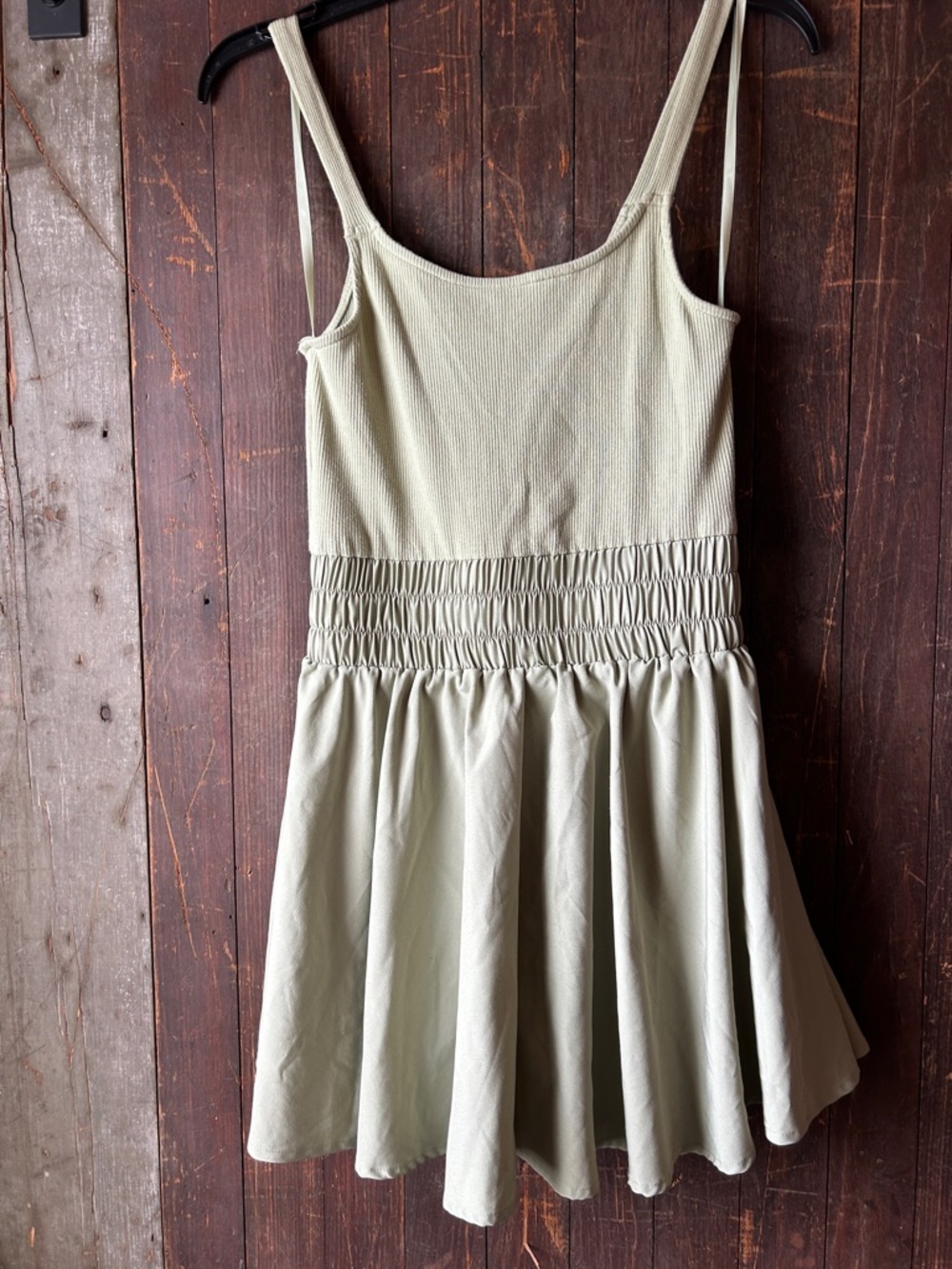 Smocked Waist Sage Green Sleeveless Romper Dress
